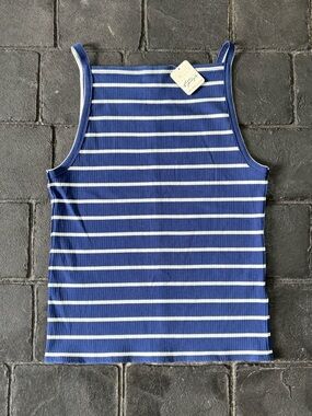 Free People We The Free Mia Stripped Tank Top navy and white NWT Size XL